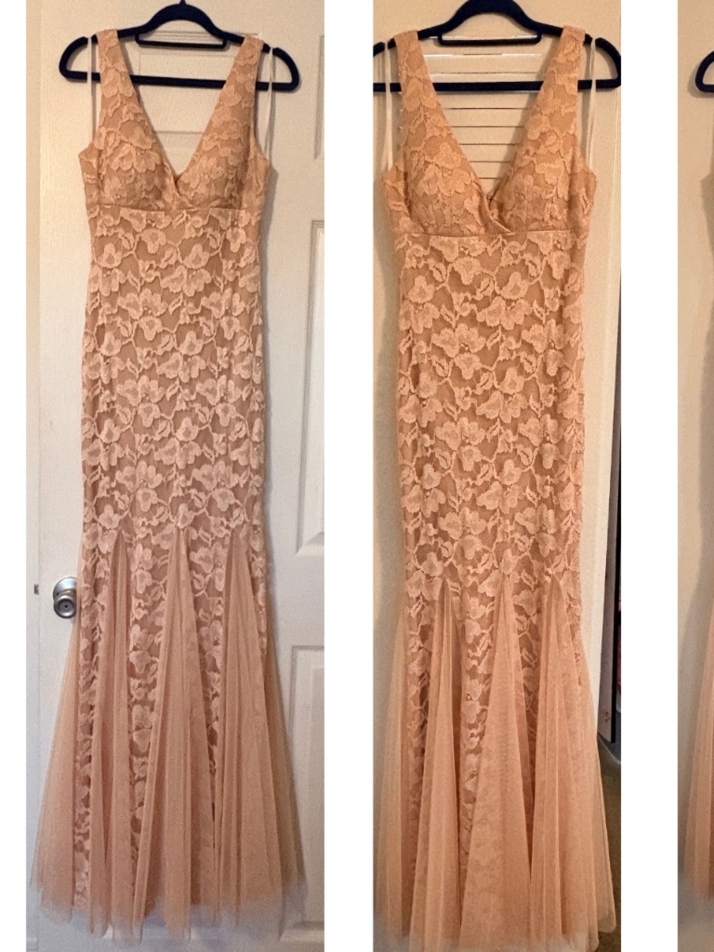 Xscape Blush Nude Lace & Tulle Mermaid Evening Gown Size 4